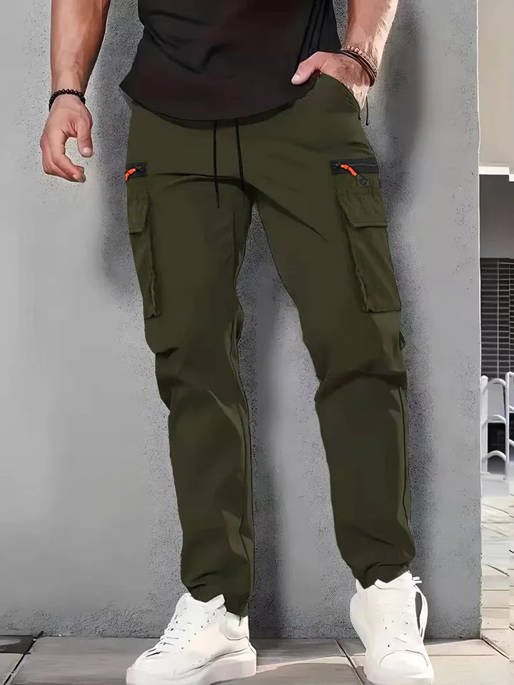 3-Pack Men's New Multi-Pocket Cargo Pants, Zipper Design Straight Leg Trousers, Stylish Fit and Comfortable Fabric - Image 2