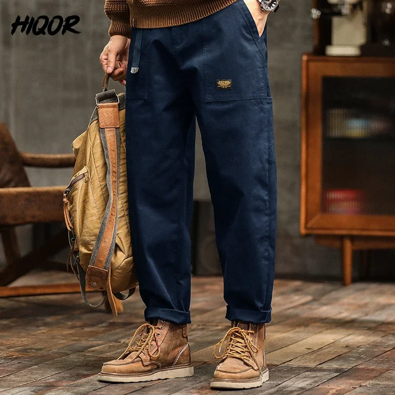 HIQOR Men's Loose Profile Pants American Vintage Trousers For Men High Waist Army Green Men's Casual Pants Cargo Trousers Male - Image 2