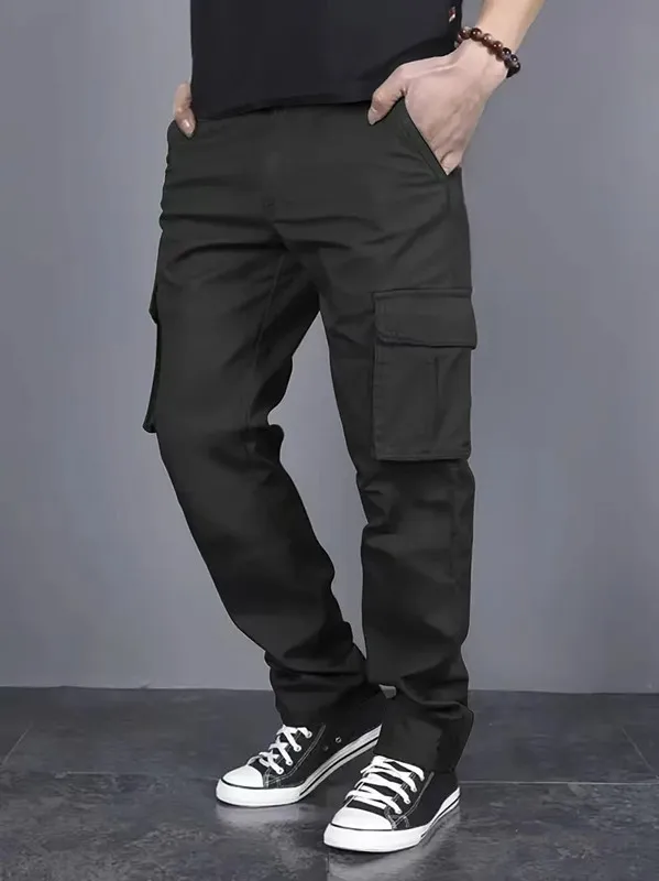 Men's casual multi pocket work pants with loose fit and drawstring waistband suitable for hikingfishingand outdoor exploration - Image 2