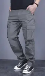 Men's casual multi pocket work pants with loose fit and drawstring waistband suitable for hikingfishingand outdoor exploration