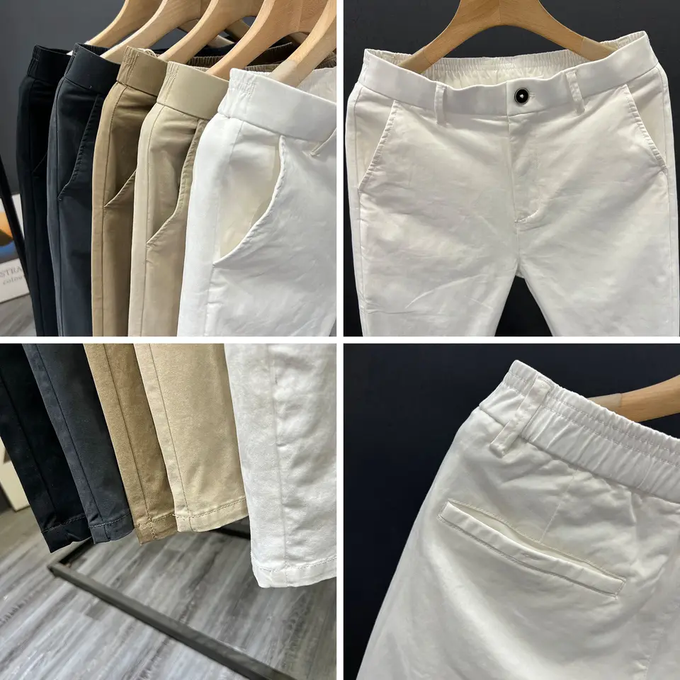 Men's Summer Thin Pants 2025 New Straight Simple and Versatile White Casual Man Clothing Trendy Slim-fitting Cotton Cargo Pants - Image 4