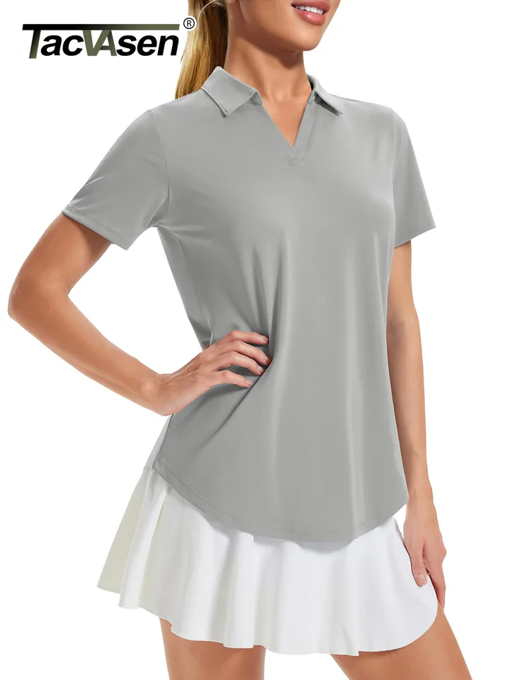 TACVASEN Womens UPF 50+ Sun Protection Golf Polo Shirts Short Sleeve V-Neck Curved Hem Tennis Tops Moisture Wicking Shirts - Image 3