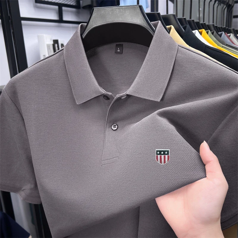 Men's Summer Luxury 100% Cotton Polo Shirt, Lapel Print Short Sleeve T-shirt, Breathable Business Casual Menswear - Image 5