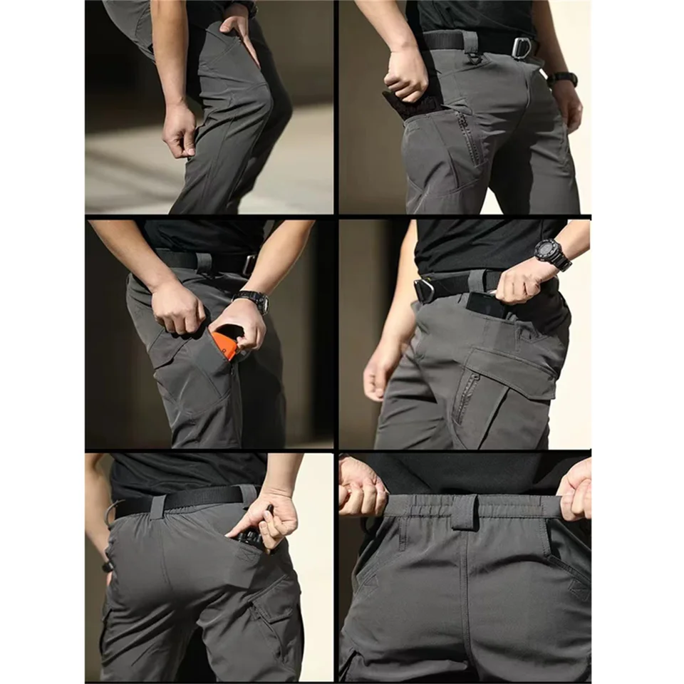 Black Cargo Plus Size Men's Elastic Tactical Pants Camping Hiking Fishing Trekking Climbing Outdoor Trousers Quick Dry Sports - Image 6