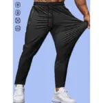 Men's Casual Pants High Elastic Fiber Drawstring Zipper Pocket Quick Dry Sports Pants Baggy Joggers Football Hiking Man Fishing