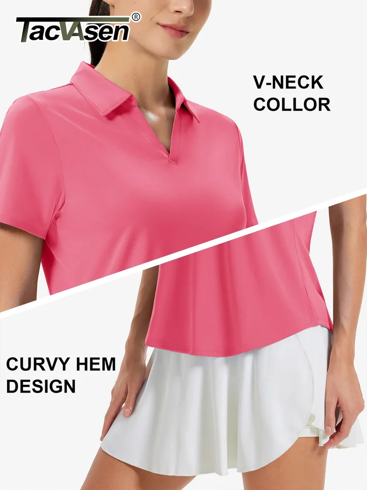TACVASEN Womens UPF 50+ Sun Protection Golf Polo Shirts Short Sleeve V-Neck Curved Hem Tennis Tops Moisture Wicking Shirts - Image 5
