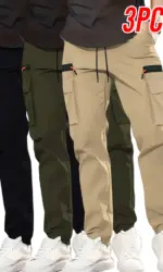 3-Pack Men's New Multi-Pocket Cargo Pants, Zipper Design Straight Leg Trousers, Stylish Fit and Comfortable Fabric