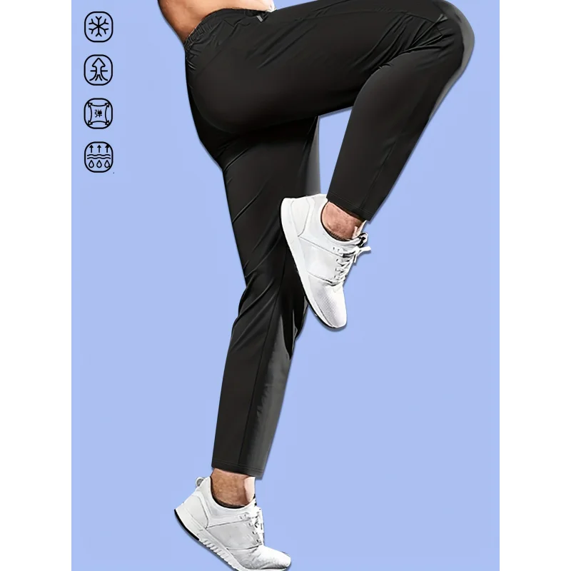 Men's Casual Pants High Elastic Fiber Drawstring Zipper Pocket Quick Dry Sports Pants Baggy Joggers Football Hiking Man Fishing - Image 4