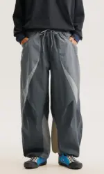 Men Outdoor Lightweight Quick Dry Ultra Loose Casual Splice Wide Leg Techwear Track Cargo Pants Women Streetwear Baggy Trousers