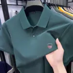 Men's Summer Luxury 100% Cotton Polo Shirt, Lapel Print Short Sleeve T-shirt, Breathable Business Casual Menswear