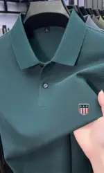 Men's Summer Luxury 100% Cotton Polo Shirt, Lapel Print Short Sleeve T-shirt, Breathable Business Casual Menswear