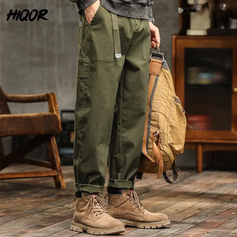 HIQOR Men's Loose Profile Pants American Vintage Trousers For Men High Waist Army Green Men's Casual Pants Cargo Trousers Male - Image 3