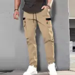 Men's Spring/Summer New Multi-pocket Quick-dry Straight-leg Cargo Pants, Waterproof Fabric with Drawstring Design