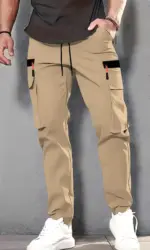Men's Spring/Summer New Multi-pocket Quick-dry Straight-leg Cargo Pants, Waterproof Fabric with Drawstring Design