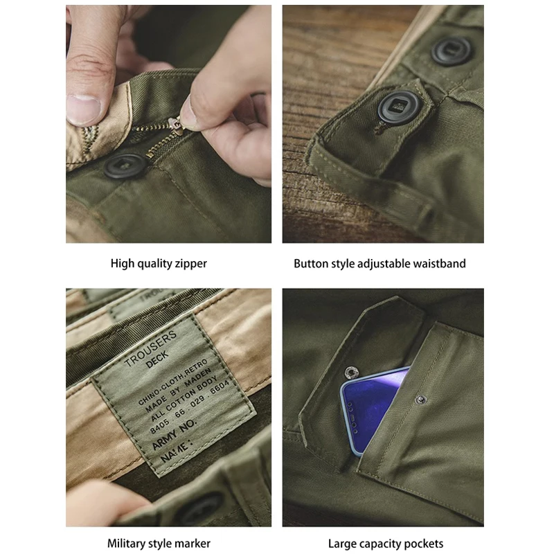Men's vintage British Royal Navy pants, pure cotton tapered cargo pants, all-season casual large-pocket straight-cut long pants - Image 4