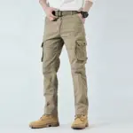2026 Men's Cargo Pants Straight Leg Cotton Stretch Tactical Trouser Male Military Outdoor Camping Fishing Casual Work Wear Khaki