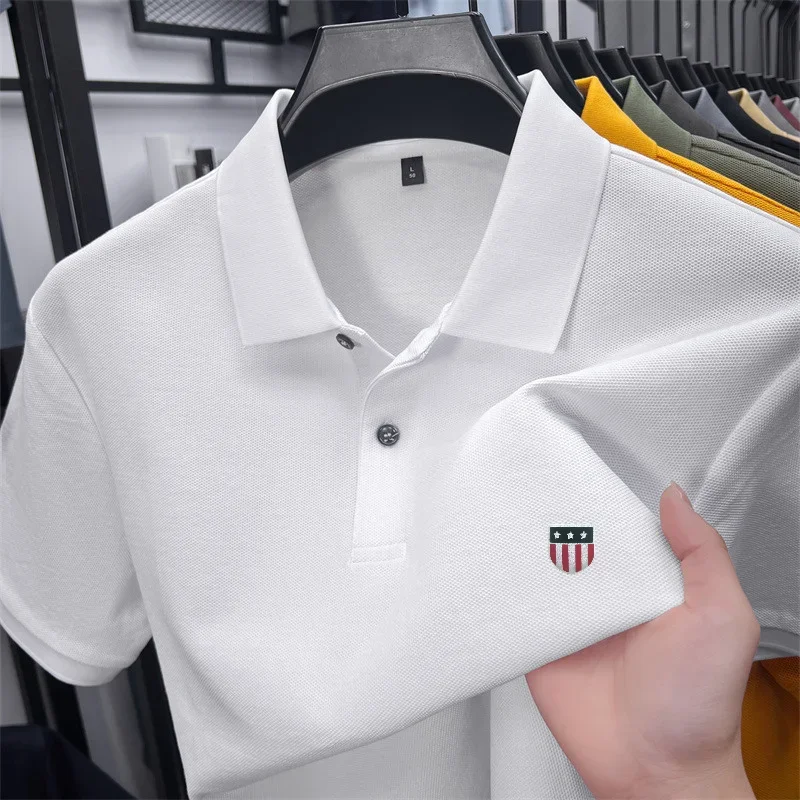 Men's Summer Luxury 100% Cotton Polo Shirt, Lapel Print Short Sleeve T-shirt, Breathable Business Casual Menswear - Image 2