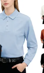 Solid Polo Shirts Womens Long Sleeves Slim GOLF shirt Commuting Winter Breathable Lapel Tops Sporty Comfortable Womans Clothes