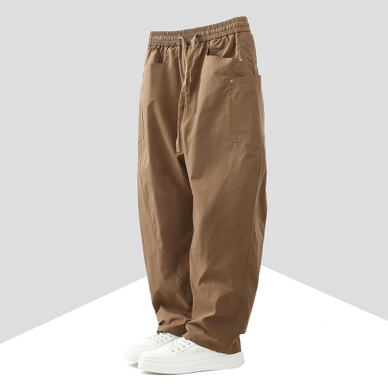 Fashion Men Drawstring Waist Cargo Pants Men Spring Straight Airplane Pants Man Multi Pocket Outdoor Hiking Workwear Trousers - Image 4