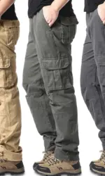 Large Pocket Loose Overalls Men's Outdoor Sports Jogging Tactical Pants Elastic Waist Pure Cotton Casual Work Pants