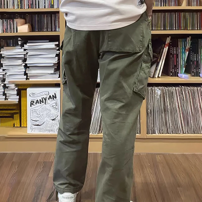 Men's vintage British Royal Navy pants, pure cotton tapered cargo pants, all-season casual large-pocket straight-cut long pants - Image 2