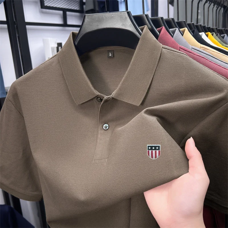 Men's Summer Luxury 100% Cotton Polo Shirt, Lapel Print Short Sleeve T-shirt, Breathable Business Casual Menswear - Image 4