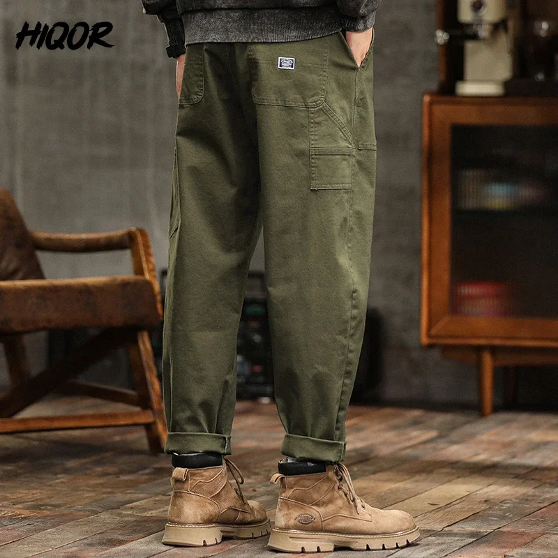 HIQOR Men's Loose Profile Pants American Vintage Trousers For Men High Waist Army Green Men's Casual Pants Cargo Trousers Male - Image 5