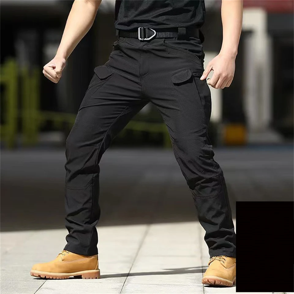 Black Cargo Plus Size Men's Elastic Tactical Pants Camping Hiking Fishing Trekking Climbing Outdoor Trousers Quick Dry Sports - Image 2