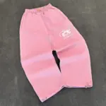 Man Y2k Pants Joggers Men Streetwear Embroidered Pink Long Sweatpants Cargo Clothing Casual Police Trousers American Harajuku