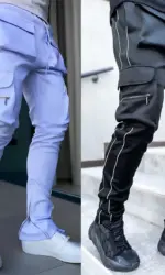 Summer Men's Jogging Sports Pants Multi-Pocket Sweatpants Running Trousers Men's Casual Joggers Cargo Reflective Hip Pop Pants