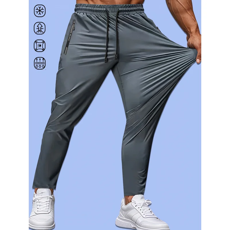 Men's Casual Pants High Elastic Fiber Drawstring Zipper Pocket Quick Dry Sports Pants Baggy Joggers Football Hiking Man Fishing - Image 3