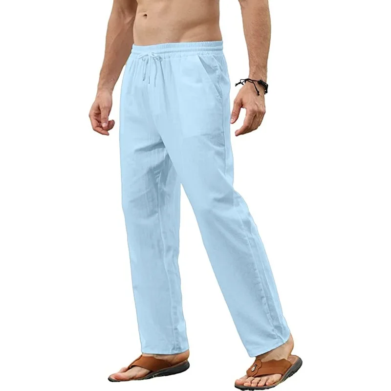 Men's Cotton Linen Pants Casual Loose Pants Male Breathable Solid Color Drawstring Jogger Yoga Baggy Trousers - Image 5